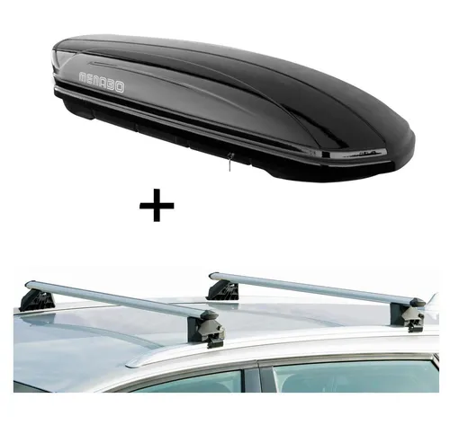 Dachbox MAA400L + Relingträger CRV107A für Volvo XC60 - Gepäckträger-Set mit 400 Litern Stauraum, ideal für lange Reisen. Schnelle Montage dank Quick System und zentralverriegelbarer Dachbox für maximale Sicherheit.