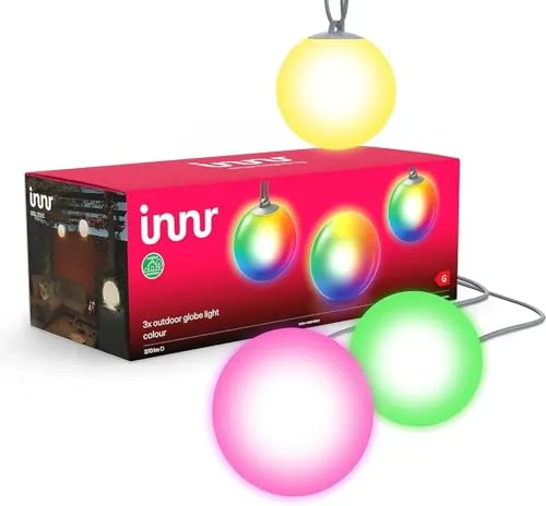 innr Smart Kugellampe 3-Pack – Zigbee kompatible LED Außenbeleuchtung - Lampen: IP65 wasserdichte Smart Kugellampe für Außenbereiche, steuerbar über App und Alexa. Wählen Sie aus 16 Millionen Farben für jede Stimmung!