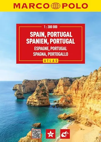 MARCO POLO Reiseatlas Spanien, Portugal 1:300.000 - Praktischer Straßenatlas mit detaillierten Karten für Spanien und Portugal, ideal für Autofahrer und Reisende. Spiralbindung für einfache Handhabung.