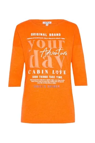 SOCCX Damen Shirt mit verkürzten Ärmeln und Label Print Brilliant Orange Neon, XXL