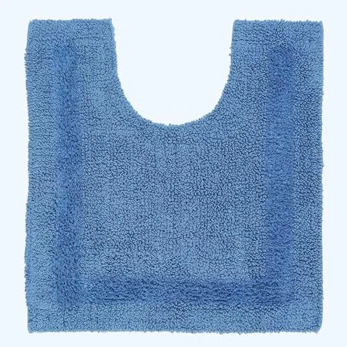Homescapes Premium WC-Vorleger blau, Baumwoll-Badematte 50x55 cm mit Wende-Design, WC-Teppich mit Ausschnitt