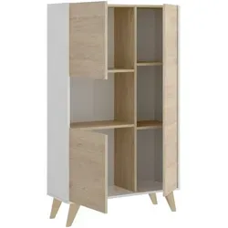 Sideboard Damraba, Hohes Buffet Für Wohnzimmer, Modernes Sideboard Für Wohnzimmer Mit 3 Türen, 81x43h135 Cm, Eiche Und Weiß - Dmora