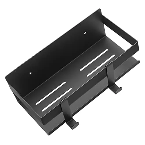 MEIJO Duschablage Ohne Bohren, Duschregal Edelstahl mit 2 Haken, Rostfrei Duschkorb Shampoo Halterung für Badezimmer (Schwarz)