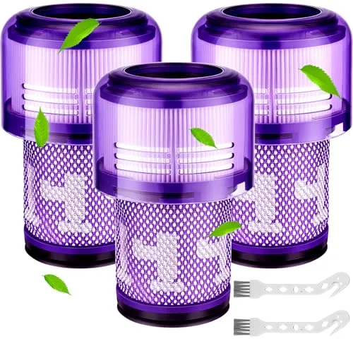 ZLPBAO Filter für V11 V15, 3 Pack Vakuumfilter Ersatz und 2er Pack weiße Reinigungsbürste für Dy-son V11 V15 SV14 SV17 SV22 Detect Animal Absolute Extra Pro Torque Drive Akku Staubsauger