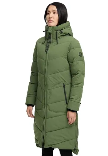 MARIKOO Damen Winterjacke Steppmantel [B949-Benik-Pine-Olive-Gr.XXL] - Stylische, lange Winterjacke von Marikoo mit hochwertiger Füllung. Das wind- und wasserabweisende Material sorgt für optimalen Tragekomfort und Wärme. Erhältlich in mehreren Farben und Größen S bis XXL.