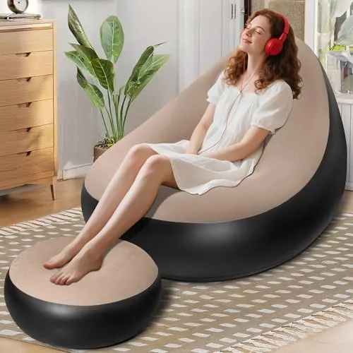 Produktbild AearKing Aufblasbares Sofa mit Fußhocker, Aufblasbarer Sessel, Wasserdichtes Luftsofa Aufblasbares, Sessel, Sofa und Couch mit Beflockter Oberfläche für Wohnzimmer, Couch Aufblasbar Outdoor Camping