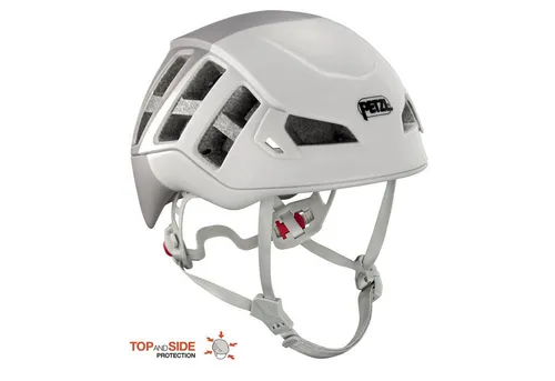 Petzl Meteor Kletterhelm (Größe S-M | 52-59CM, weiß) - Leichter Kletterhelm mit optimaler Belüftung und Seitenschutz, ideal für sicheren Komfort beim Klettern. Kompakt und kompatibel mit Stirnlampen für vielseitigen Einsatz.