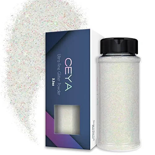 Ceya 100g/ 3.5oz Ultra Feines Glitzerpulver Buntes Weißes Schillerndes Glitzer 0,2mm 0,008” 1/128” für Schleim Epoxidharz Tumbler Nagelkunst Festival Make-up Basteln Hochzeitskarten Schmuck Malerei