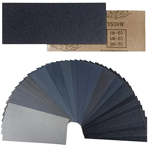 Mesybveo 42 Stück Schleifpapier Set, Trockenes Nasss Chleifpapier von 60-5000 Körnung, 23 x 9 cm Sandpaper, Schleifpapier Siliziumkarbid, Schleiftpaper für Stein, Metall, Holz, Wände, Autos