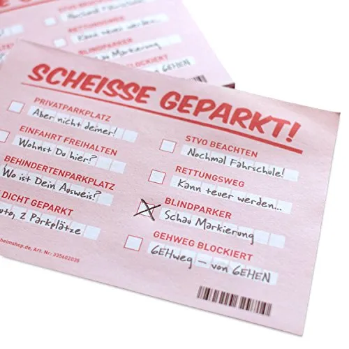 GOODS+GADGETS Scheiße geparkt! Lustige Notizzettel mit STVO Verwarnung für die Windschutzscheibe - Fake Knöllchen Strafzettel-Look für Falschparker | extra groß DIN A6 mit 105x148mm!