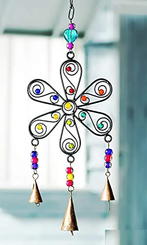 Wunderschöne Blumen Windspiel handgefertigt mit Eisen, gemischt Ornament Perlen 'n' Glocken, perfekt für Haus und Garten