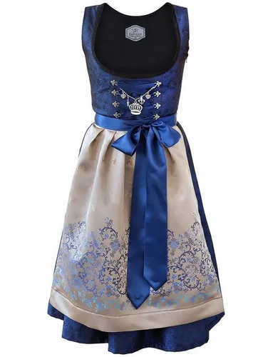 Edelnice Dirndl Royalblau 34 - Trachtenmode mit edlem Design, 100% Polyester, seitlicher Reißverschluss und elegante blau-goldene Optik für besondere Anlässe.
