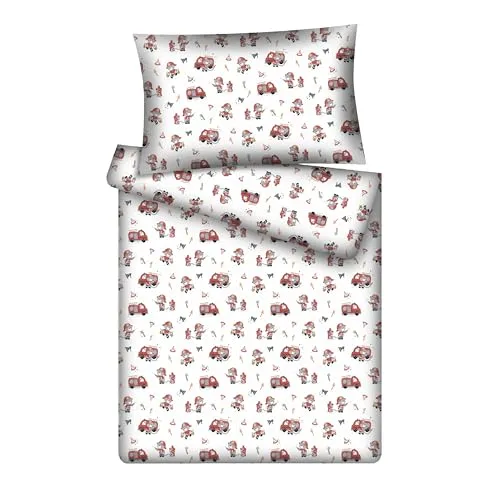 KiGATEX Kinderbettwäsche-Set Feuerwehrmann mit Reißverschluss – 100% Baumwolle – 2-teilig: Decke 100x135 cm + Kissen 40x60 cm – weich & atmungsaktiv – für Jungen & Mädchen – waschbar bei 60 °C
