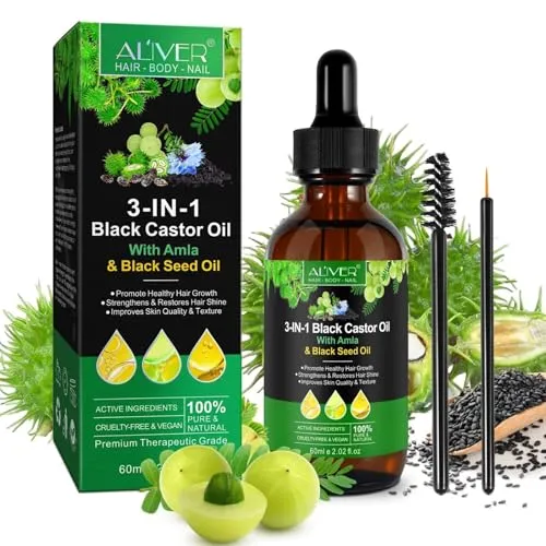 P-Beauty 3-in-1 Hair Growth Set 1 x 60ml Öl- Mit Schwarzem Rizinusöl, Amla & Schwarzkümmel - Shampoo, Conditioner & Öl für Stärkeren Haarwuchs, Glanz & Geschmeidigkeit - Für Alle Haartypen