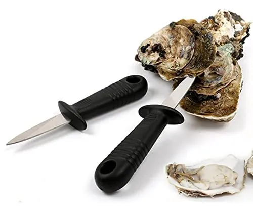 Bayli 2er Set Austernmesser mit Öse zum Aufhängen | Messer für Meeresfrüchte | praktischer Austernöffner | Muschelöffner aus Edelstahl mit Griff aus Kunststoff | Austernbrecher mit Fingerschutz