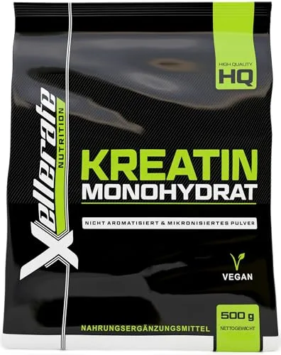 Creatin Monohydrat Pulver 500g - 166 Anwendungen - Kreatin Monohydrat Mikronisierter Qualität - Reines Creatine Powder ohne Zusätze - 100% Vegan - Messlöffel Inklusive