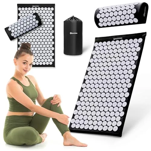 HyperMotion Akupressurmatte 72 cm mit Kissen & Tasche in schwarz von HyperMotion