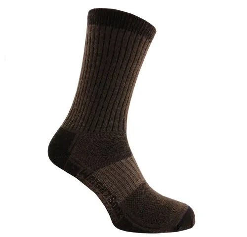 Wrightsock Merino Stride Crew Socken in Braun - Hochwertige Socken aus Merinowolle mit innovativer Dri-Wright Technologie. Ideal für Wanderungen dank optimaler Atmungsaktivität und feuchtigkeitsableitender Innenschicht.