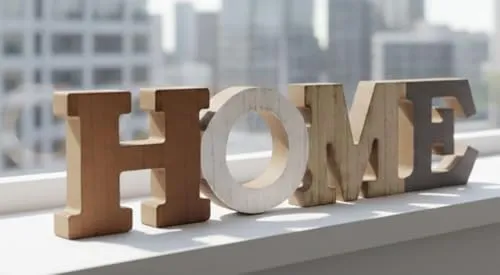 LB H&F Schriftzug Home zum hinstellen Buchstaben Holz Natur Grau Braun Weiß 32 cm Gross (Home)