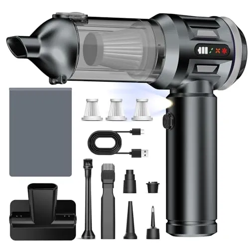 Handstaubsauger, 26000 Pa 4-In-1 Mini Staubsauger Akku Kabellos mit Digitalanzeige 1-Knopf-Selbstentleerung Autostaubsauger 6000mAh 3 Gang Einstellung für Auto, Bürotisch, Tierhaar, Sofa (Silber-Grau)
