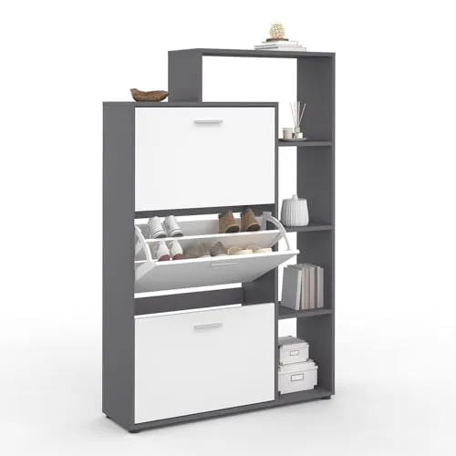 IDMarket Schuhmöbel 18 Paar KLARK grau mit 3 weißen Türen von IDMarket