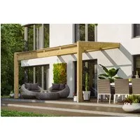 Terrassenüberdachung SKAN HOLZ Novara 450x309 cm - Markisen & Terrassenüberdachungen, hochwertige Holzüberdachung mit Pfostenlaschen für optimalen Schutz und langlebige Nutzung.