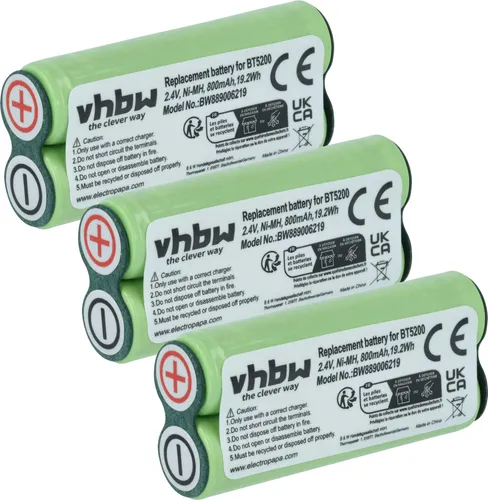 vhbw 3x Akku kompatibel mit Philips 7886XL, 7887XL, 7867XL, 7885XL, 8831XL, 8845XL, 875RX, 8825XL, 825RX, 835RX Rasierer (800 mAh, 2,4 V, NiMH)