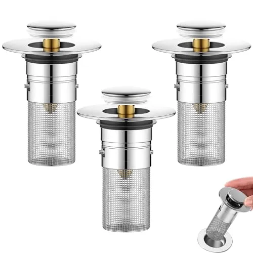 Druuzyl 3 Stücke Waschbeckenstöpsel 34-40mm Universal Edelstahl Pop-up Abflusssieb, Abflusssieb Abflussstopfen, Abflussstopfen Waschbecken mit Haarsieb für abflussstopfen auf der Arbeitsplatte