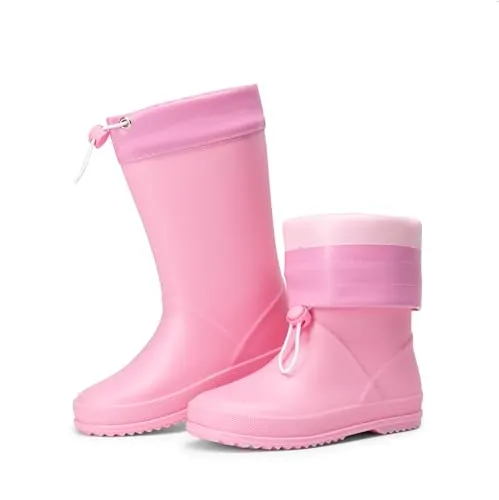 DREAM PAIRS Kinder Gummistiefel - Rutschfest und leicht in Rosa, Größe 25 - Gummistiefel für Jungen und Mädchen, rutschfest und leicht, ideal für aktive Kinder, die bei jedem Wetter Spaß haben wollen. Mit verstellbarem Kordelzug für optimalen Halt und Schutz.