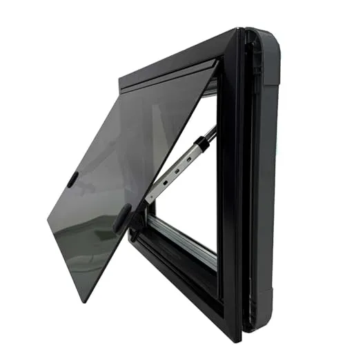 SWISS OUTDOOR Ausstellfenster 700x400 Echtglas, ECE R43 geprüft, Doppelverglasung, Rollo & Mückenschutz, Schwarze Blende, isoliert, Wohnmobil Van Kastenwagen Fenster Camper Ausbau