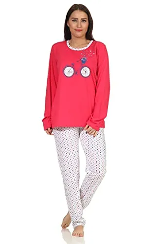RELAX by Normann Damen Schlafanzug Langarm, Pyjama in frühlingshafter Optik mit Punkten - 66538, Farbe:pink, Größe:36-38