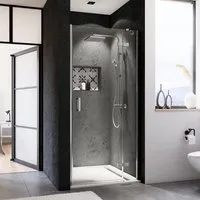 Breuer Panorama Drehtür 900mm - Teilgerahmt mit Klarglas - Duschtüren mit 6 mm Sicherheitsglas und CER+ Antikalk-Beschichtung für einfachere Reinigung und langlebigen Glanz.