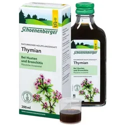 Schoenenberger Naturreiner Heilpflanzensaft Thymian - Arzneimittel zur Linderung von Erkältungssymptomen, verflüssigt Hustenschleim und entspannt die Atemwege. 100% natürliche Heilpflanze, ideal für die ganze Familie.