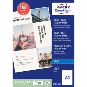 AVERY Zweckform Fotopapier 2579-100 - DIN A4 matt, 150 g/m², 100 Blatt, wischfest und ideal für hochwertige Fotodrucke