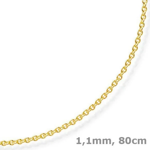 1,1mm Rund-Ankerkette 750 Gold Gelbgold Kette Collier Halskette, 80cm - Elegante 80 cm lange Halskette aus 750er Gelbgold. Ideal für besondere Anlässe oder den täglichen Gebrauch. Verleihen Sie Ihrem Look einen Hauch von Luxus!