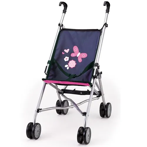 Bayer Puppenbuggy blau pink - Puppenwagen für Puppen bis 46 cm, zusammenklappbar mit Anschnallgurt und Doppelrädern