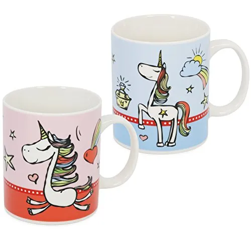 com-four® 2x Einhorn Kaffee-Becher in tollen Farben - zauberhafte Kakao-Tasse mit magischen Einhorn-Motiven - 330 ml (02 Stück - Tasse Mix1)