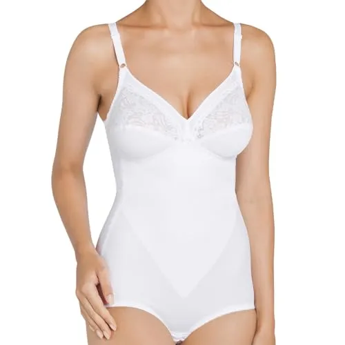 Triumph Formfit Body Weiß C 100 Damen - Fantastischer Body mit Shapingeffekt, bügellos und eleganter Spitze mit Blumenmuster