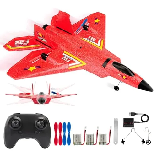 Fremego F-22 RC Flugzeug, 2.4Ghz Ferngesteuertes Flugzeug Raptor Fighter Flugzeug Spielzeug mit 6 Axis Gyro System für Anfänger Kinder Erwachsene (F22Rot)