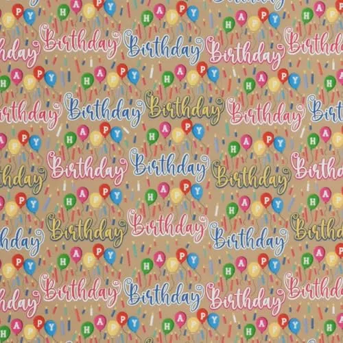 Geschenkpapier 70cm x 2m Rolle Happy Birthday - Geschenkpapierrolle Geburtstag - Party Verpackungspapier mit Luftballons Kerzen & Schriftzug - Geschenkverpackung für Geburtstagsfeier