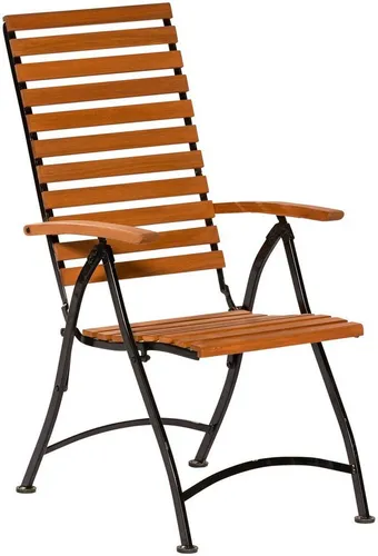 Merxx Schlossgarten Klappsessel – 5-fach verstellbar - Gartenstühle aus pulverbeschichtetem Flachstahl und Eukalyptus, mit verstellbarer Rückenlehne und Bodenschonern für höchsten Komfort und klassische Eleganz.