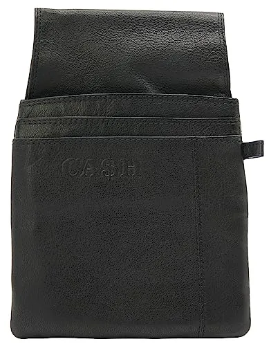 J.Jones - Leder Gürteltasche für Kellnerbörse, Geldbörsentasche mit Stiftfach & Einsteckfächern - praktisches Börsen-Etui - Schwarz