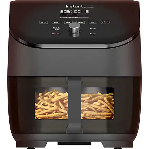 Instant Vortex Plus 5.7L - Digitale Heißluftfritteuse mit ClearCook - Heißluftfritteusen mit 6-in-1 Funktionen: Frittieren, Backen, Grillen und mehr. Genießen Sie knusprige Ergebnisse mit 95% weniger Öl dank der EvenCrisp-Technologie und einem großen Fassungsvermögen für bis zu 6 Portionen.