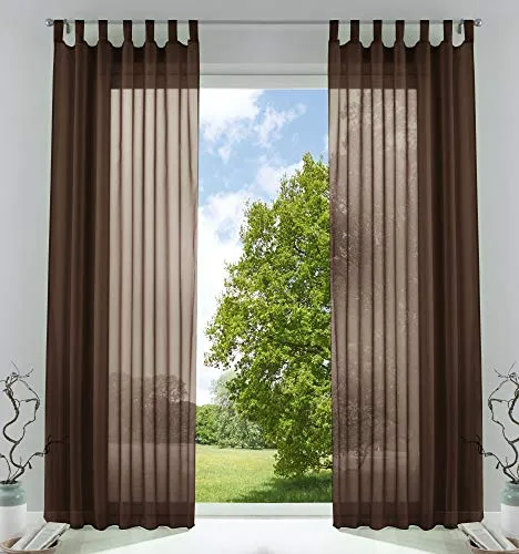 Gardinenbox 2er-Pack Gardinen Transparent Vorhang Set Wohnzimmer Voile Schlaufenschal mit Bleibandabschluß HxB 225x140 cm Braun, 61000CN