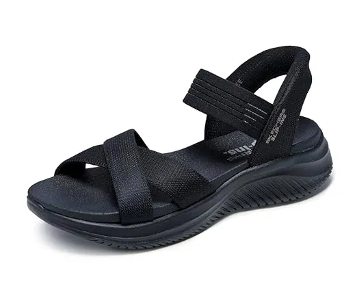 Skechers Damen Ultra Flex 3.0-Never Netter Hands Free Slip-ins Sandale, Black Mesh/Gore, 38.5 EU - Bequeme Slip-Ins für müheloses An- und Ausziehen. Mit atmungsaktivem Mesh-Obermaterial und gepolstertem Fußbett für optimalen Komfort im Alltag.