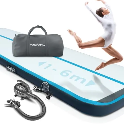 VENDOMNIA Airtrack Matte, 10/20cm hohe aufblasbare Gymnastikmatte in Länge 1/2/3/4/5/6/7/8 m, mit elektrischer Pumpe & Tasche, Tumbling Matte, Turnmatte, Trainingsmatte, Fitnessmatte, Sportmatte,Yoga