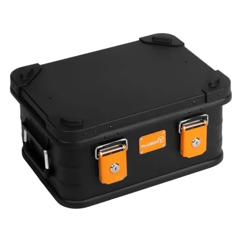 Alubox Alukiste abschließbar E18B - 18L Premium Lagerbox - Transportboxen mit 18 Litern Fassungsvermögen, aus robustem 1 mm Aluminium, leicht und stapelbar. Die Gummidichtung schützt vor Staub und Spritzwasser. Inklusive abschließbaren Schlössern für sichere Aufbewahrung.