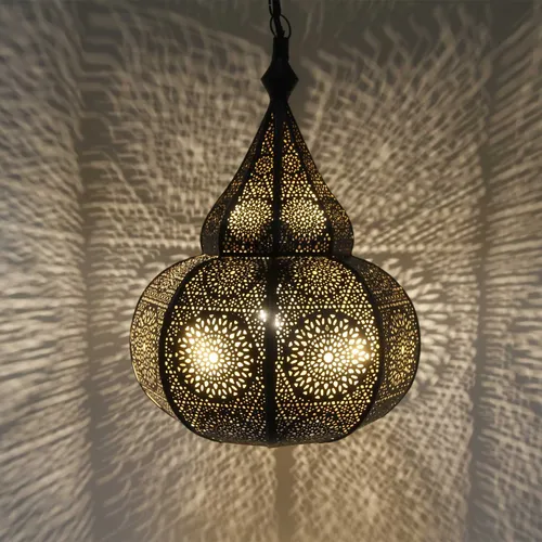 Orientalische Lampe Taza Schwarz - Marokkanischer Stil - Elegante Deckenlampe im marokkanischen Stil, ideal für Wohnzimmer, Esszimmer und Eingangsbereiche. Hergestellt aus hochwertigem Metall, sorgt sie für stimmungsvolles Licht und verleiht jedem Raum einen besonderen Flair.