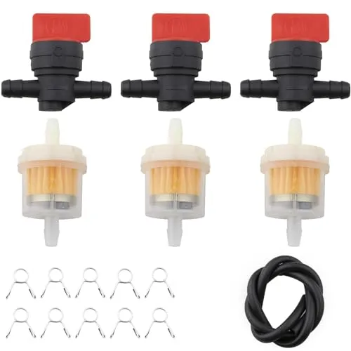 FanPaYY Motorrad Gas Kraftstofffilter Schlauch mit 3x Universal Benzinhahn 6mm, mit 3x Benzinfilter, mit 10 Schlauchschellen für PKW Auto Motorrad Rasenmäher für Briggs & Stratton 698183 494768