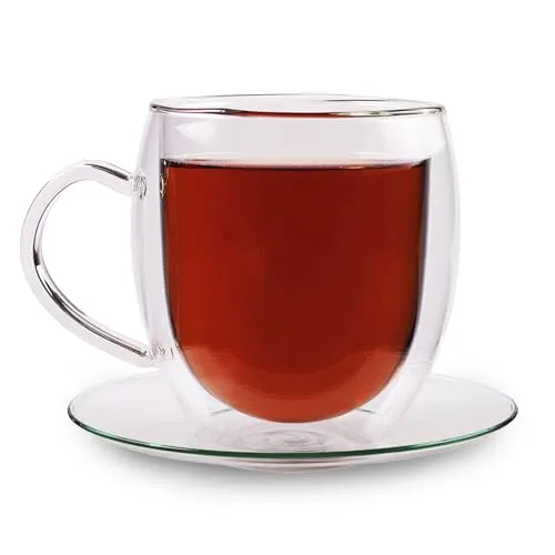 Feelino Doppelwandige Teetasse Aus Glas, 400Ml, Spülmaschinenfest, Thermo-Teegläser Mit Schwebeeffekt & Für Weißen Tee Und Erblühtee